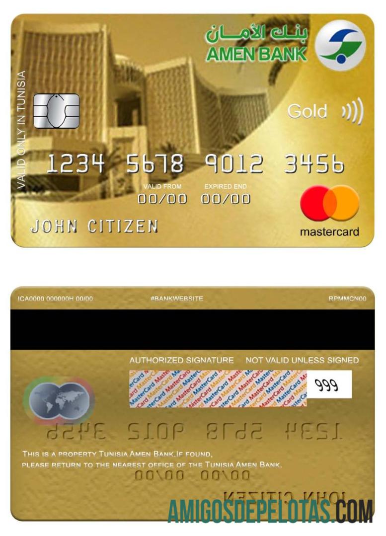 Tunísia Amen Bank Mastercard Gold modelo